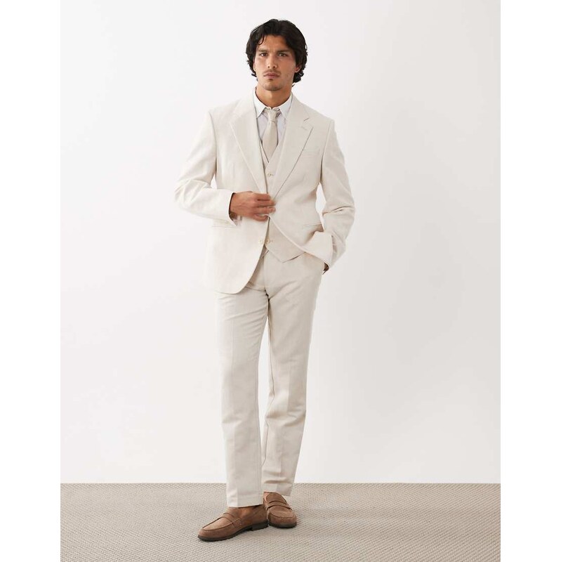 ASOS DESIGN slim suit trousers in linen rich ecru twill-White