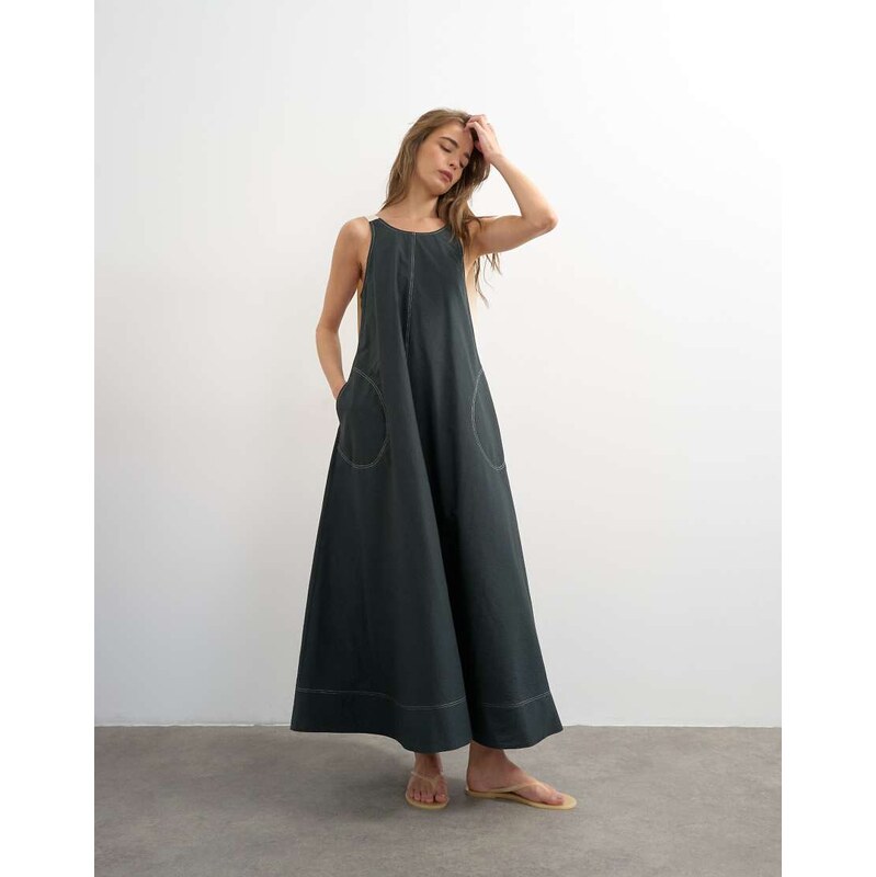 Topshop open back buckle strap maxi sundress with contrast