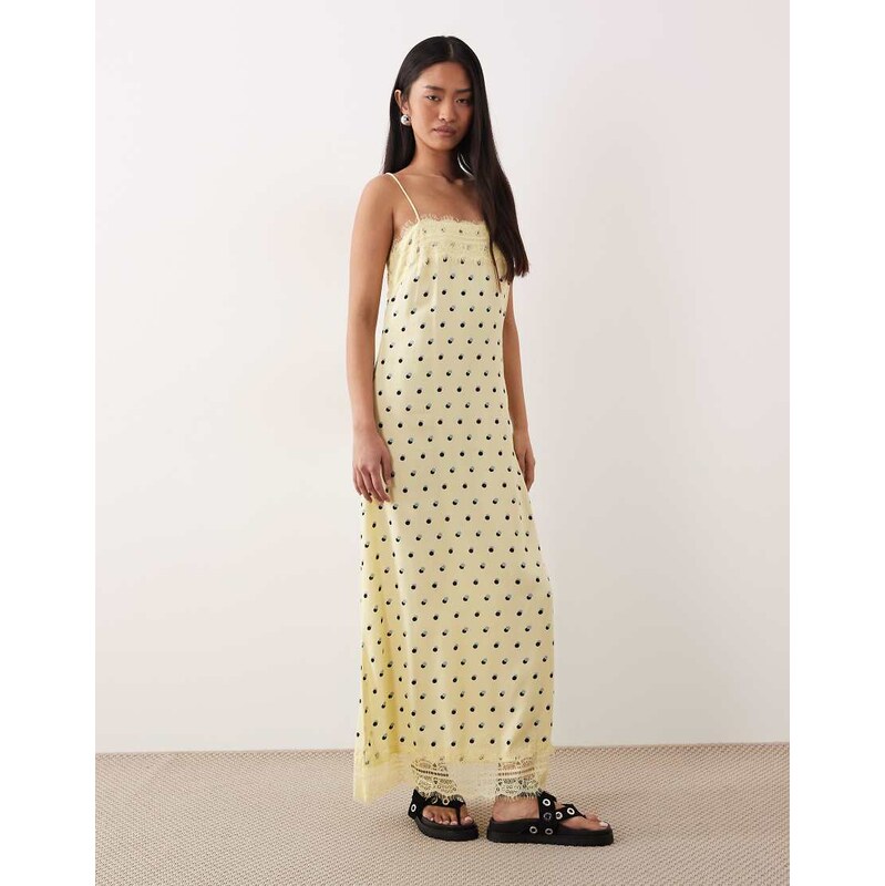 ASOS DESIGN cami maxi slip dress with lace trims in buttermilk