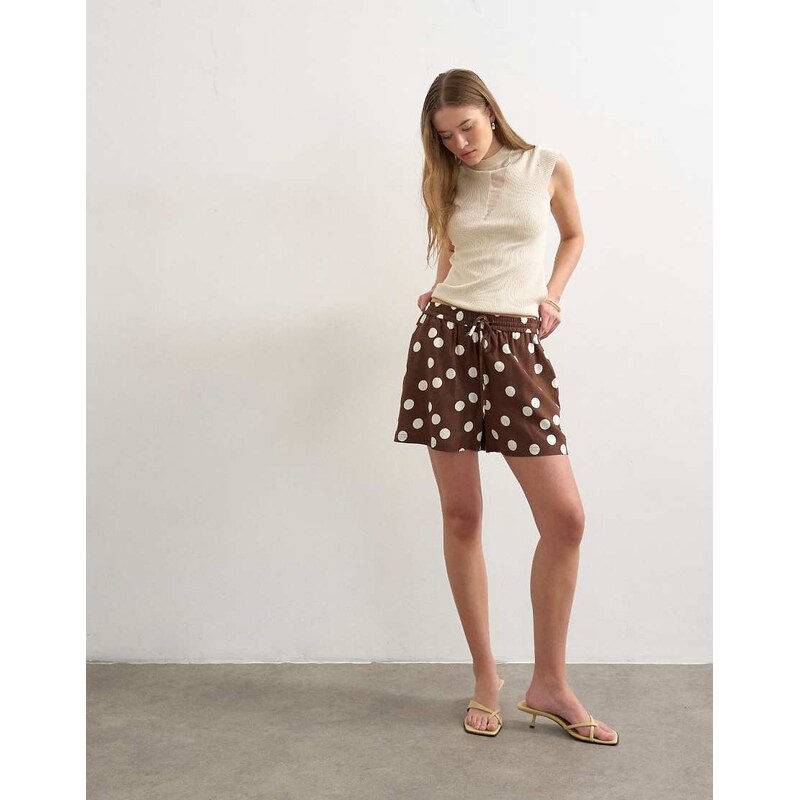 Topshop linen A line polka dot short in brown