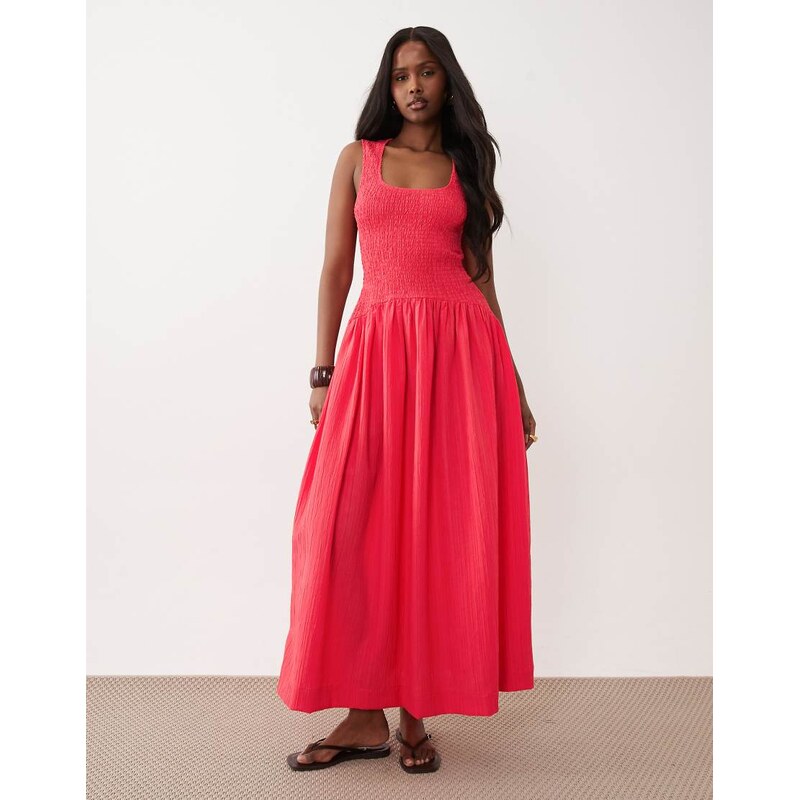 ASOS DESIGN crinkle scoop neck maxi sundress with shirred waist