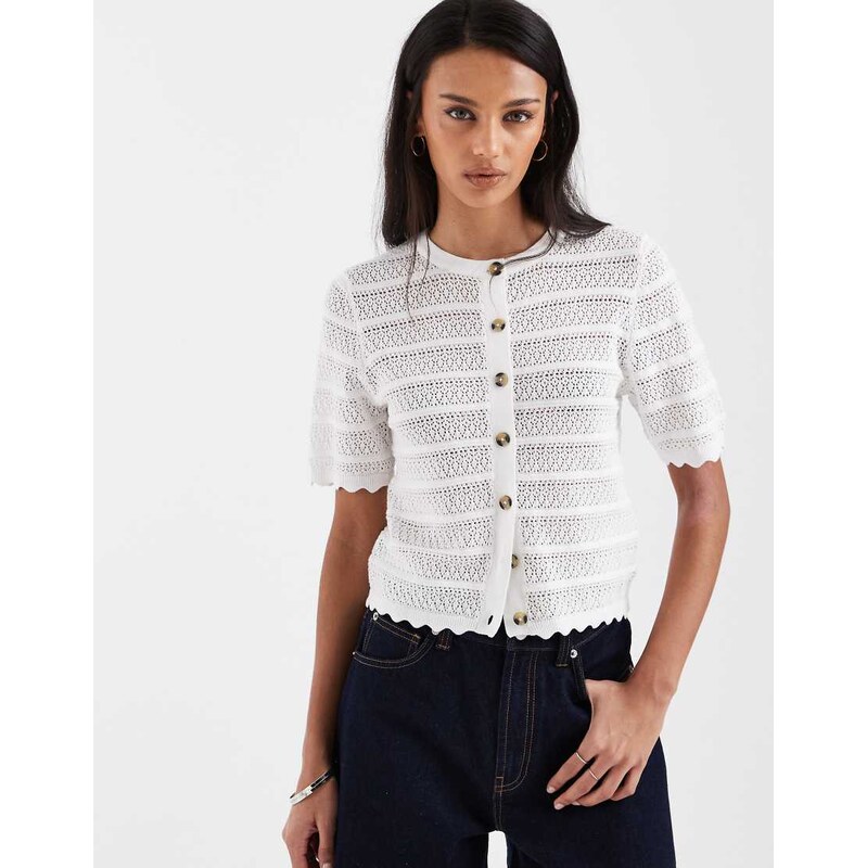 Brave Soul crochet knit short sleeve cardigan with scallop