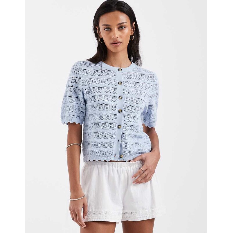 Brave Soul crochet knit short sleeve cardigan with scallop