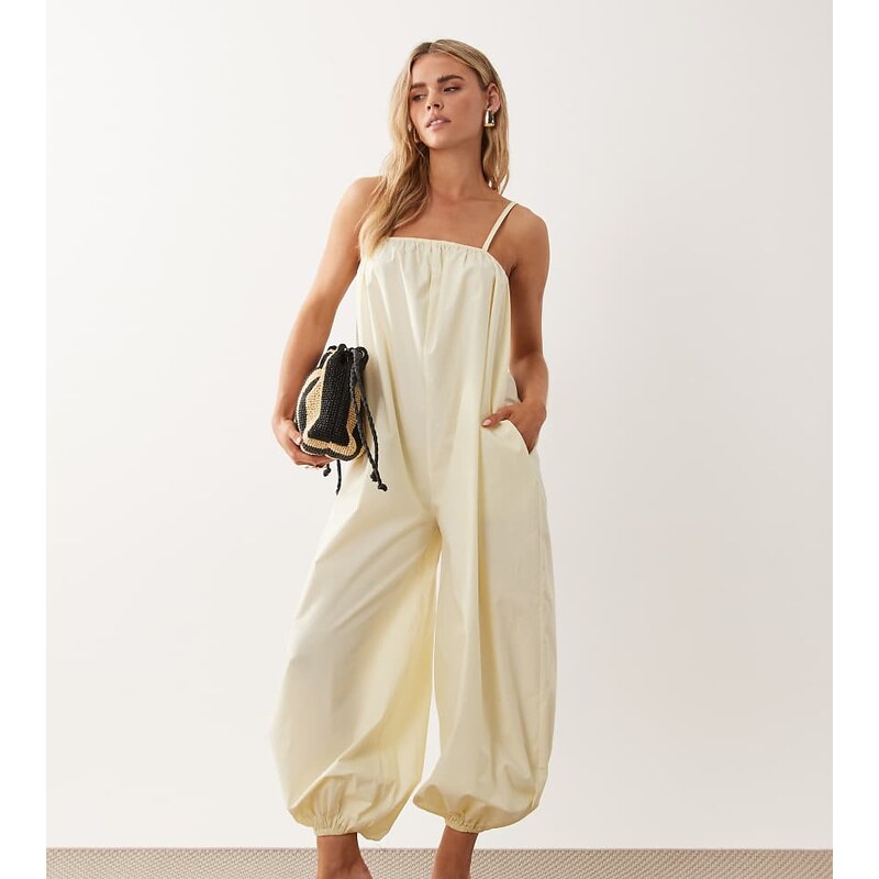 ASOS Petite ASOS DESIGN Petite balloon leg jumpsuit in cream-Yellow 115541629