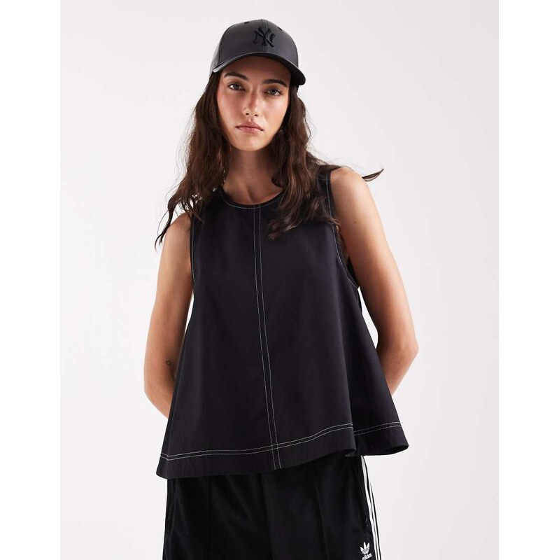 ASOS DESIGN contrast stitch sleeveless volume top in black 115541649