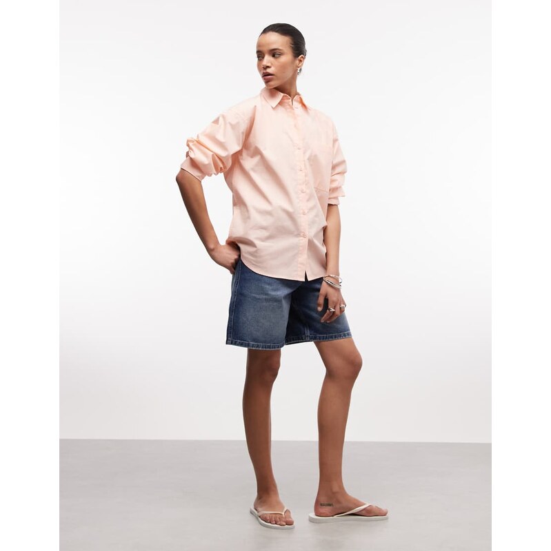 ASOS DESIGN classic cotton shirt in peach-Orange