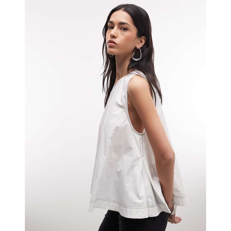 ASOS DESIGN contrast stitch sleeveless volume top in white 115541651