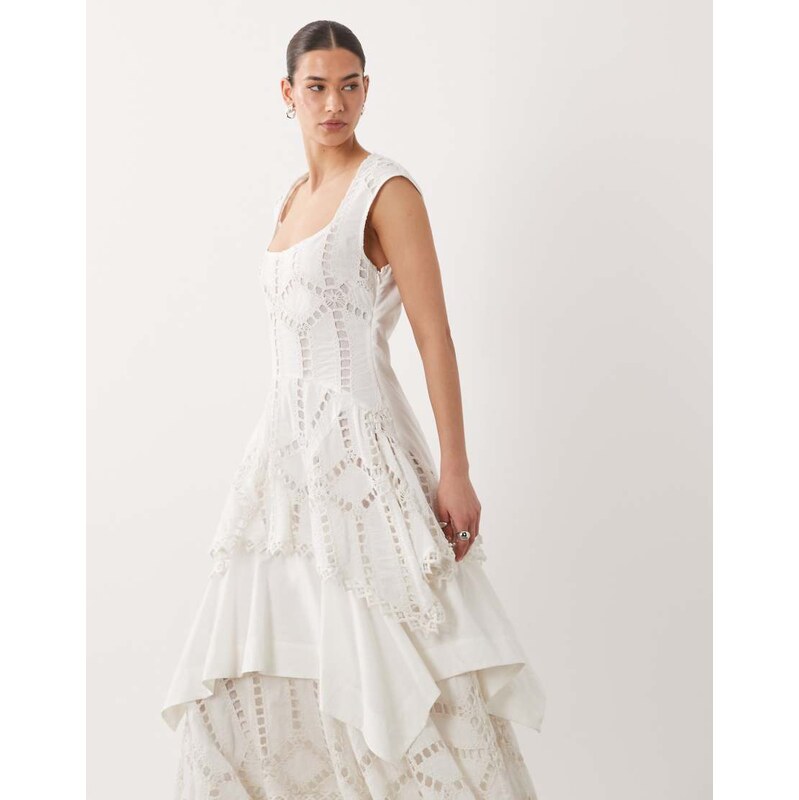 ASOS DESIGN embroidered maxi dress with layered skirt in white