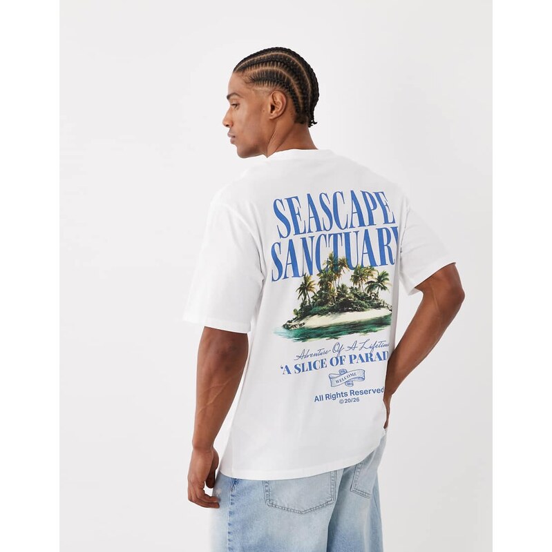 Jack & Jones oversized t-shirt with island backprint in white