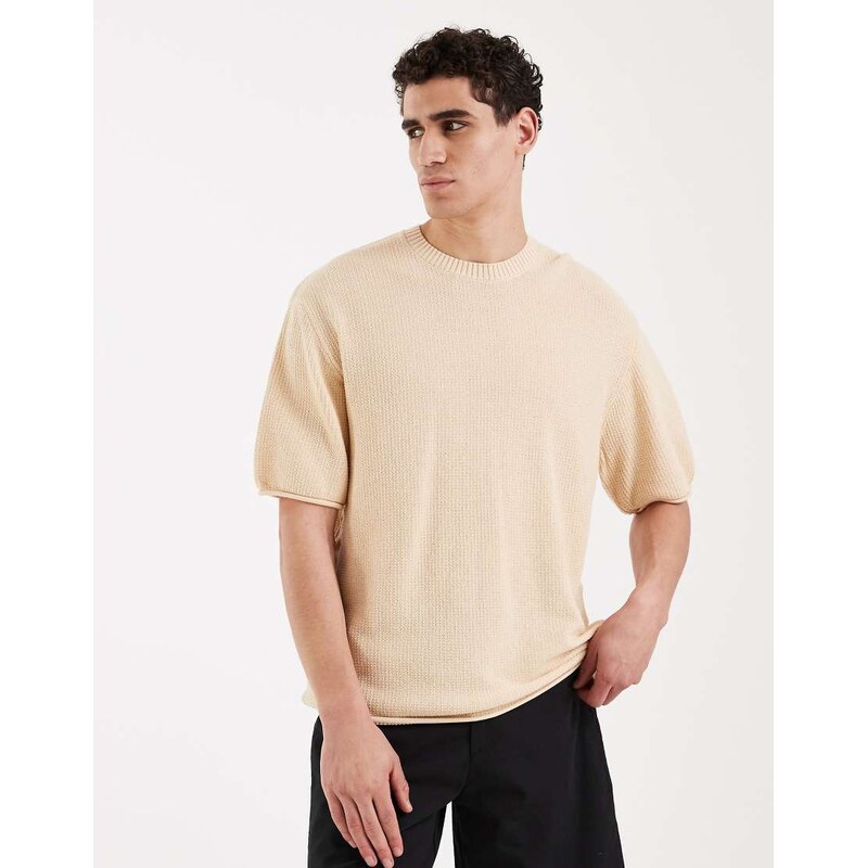 Redefined Rebel Lonzo boxy fit short sleeve knit tee in beige