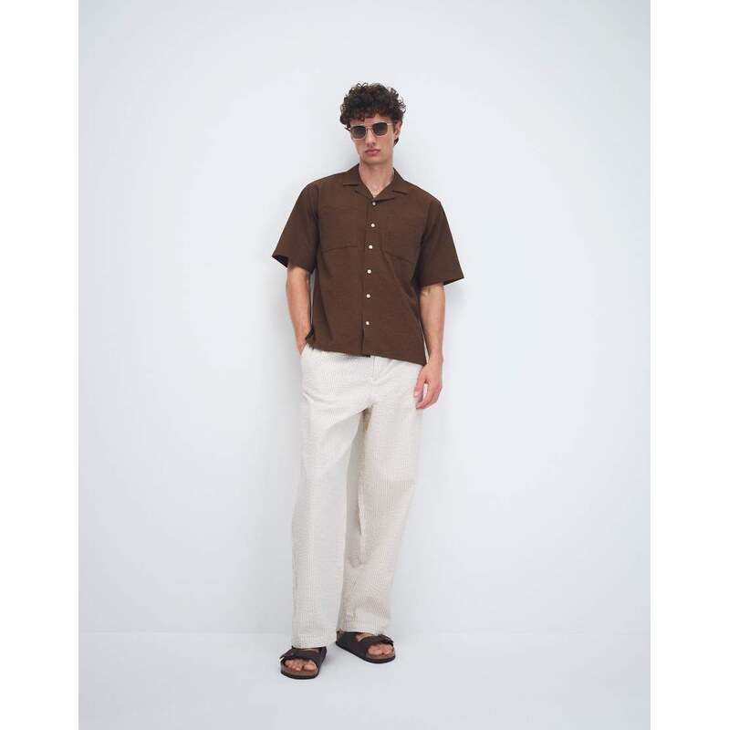 Redefined Rebel Brennan boxy fit short sleeve shirt in coffee