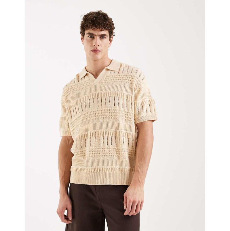 Redefined Rebel Adam boxy fit short sleeve knit polo in ecru