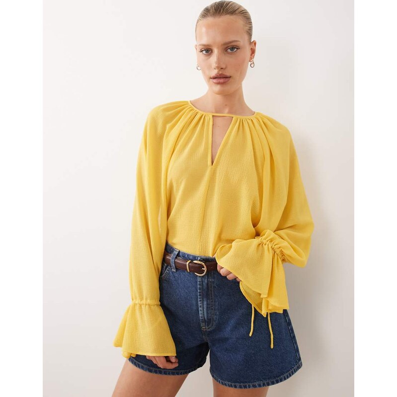 ASOS DESIGN cape detail chiffon blouse in chartreuse-Green