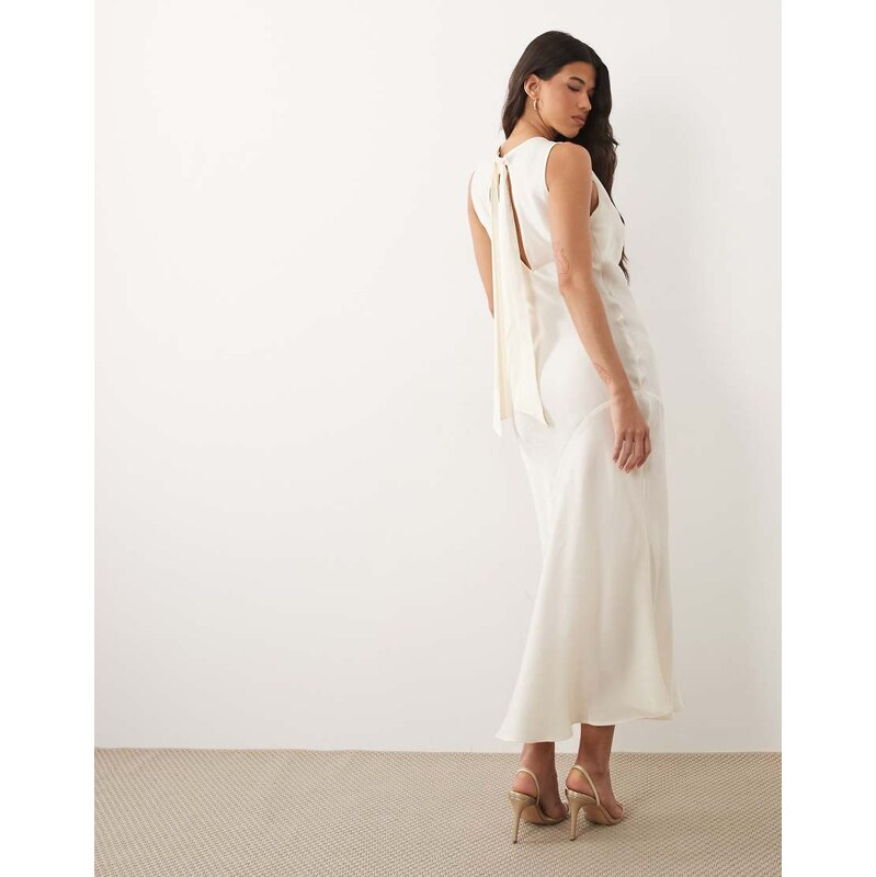 New Look glitter satin cowl neck maxi dress in cream-White