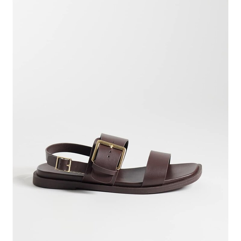 New Look Wide Fit 2 part sling back buckle sandal in brown 115541699