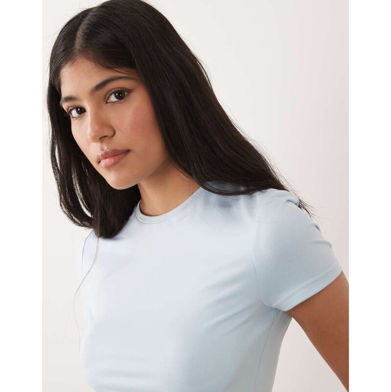 Miss Selfridge sculpted short sleeve tee in pale blue