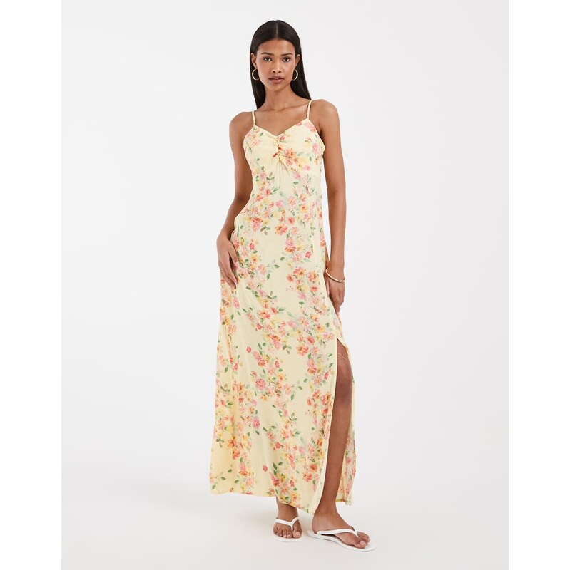 Vero Moda ruched bust detail cami midi dress in yellow based