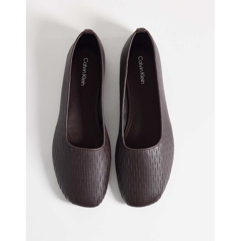 Calvin Klein mesh textured ballerina pumps in dark brown-Black