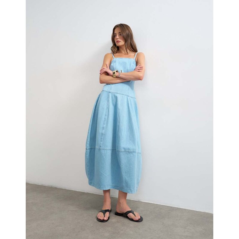 Topshop denim barrel maxi dress in bleach-Blue