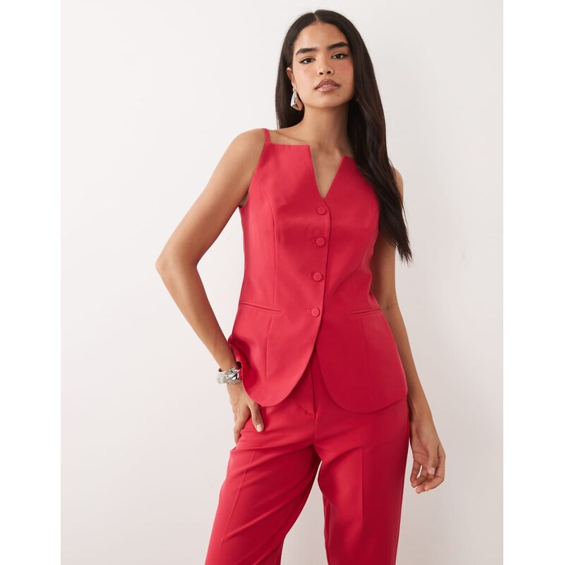 Vila tailored square neck structured waistcoat co-ord in bright pink 115541747