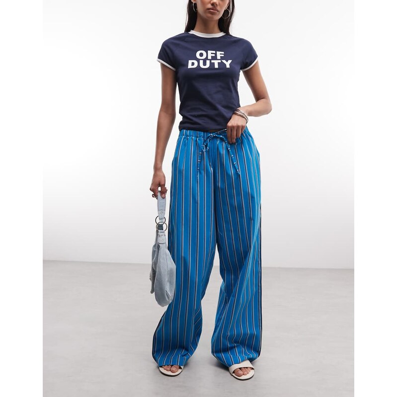Reclaimed Vintage pj style co-ord trouser in blue stripe-Multi