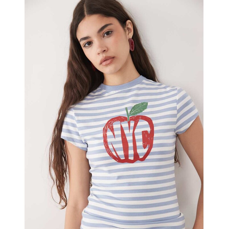 ASOS DESIGN regular fit stripe t-shirt with NYC apple graphic