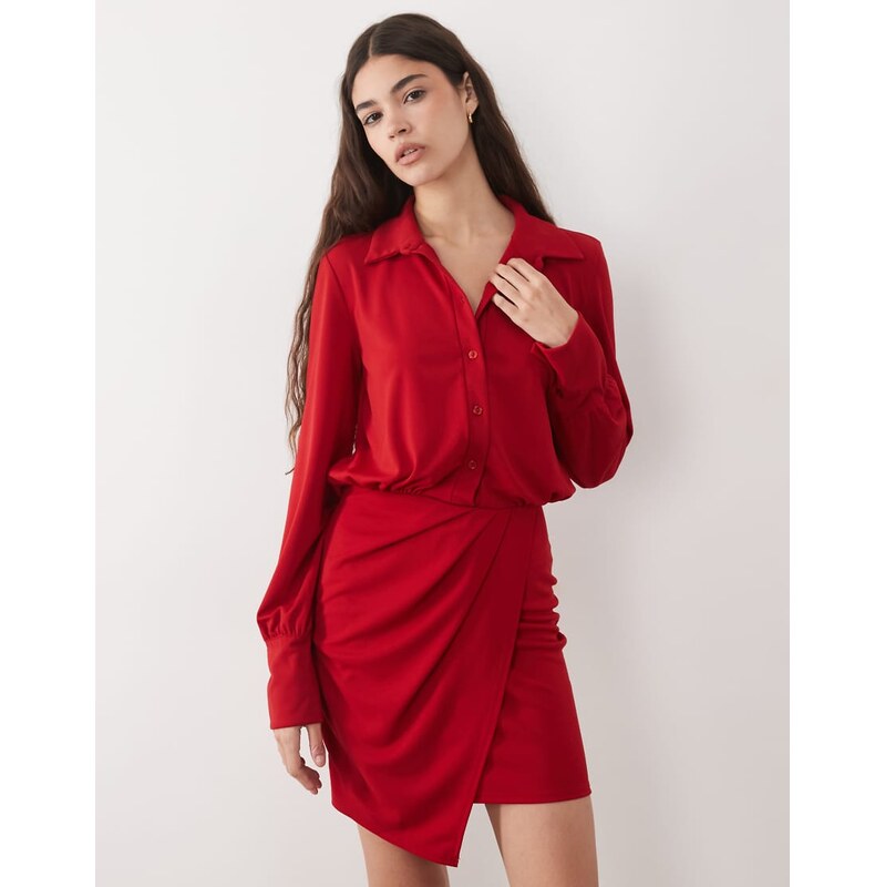 ASOS DESIGN long sleeve shirt detail with wrap skirt mini dress