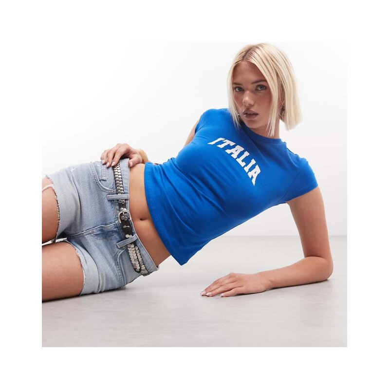 COLLUSION Italia slogan baby tee in blue