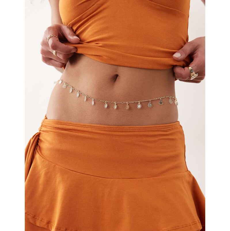ASOS DESIGN belly chain with mini flower charms in gold tone 115541790