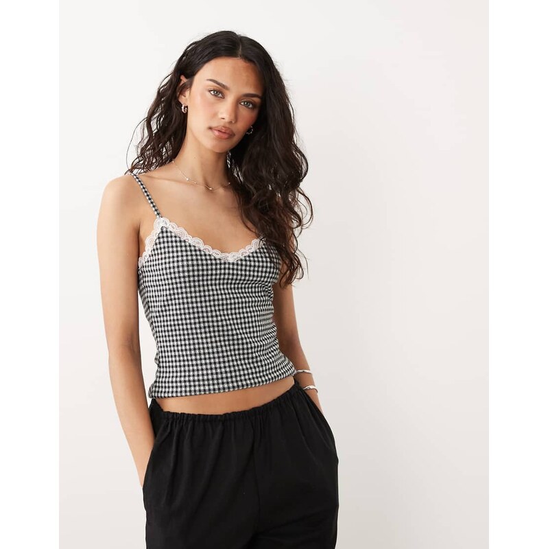 Miss Selfridge gingham cami top with lace trim co-ord-Multi
