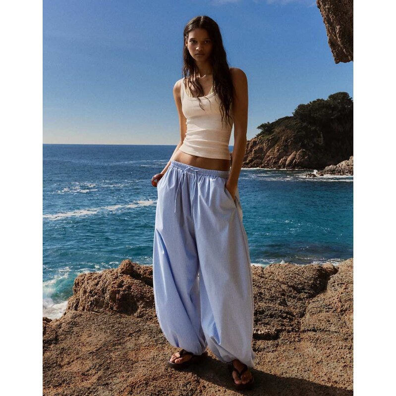 Bershka Poplin bloomer trousers in denim blue