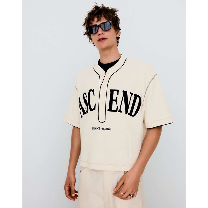 Bershka Waffle print baseball t-shirt in white