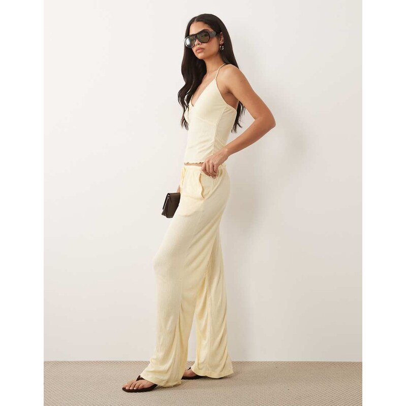 ASOS DESIGN co-ord crinkle wide leg drawstring trouser in butter yellow-Orange