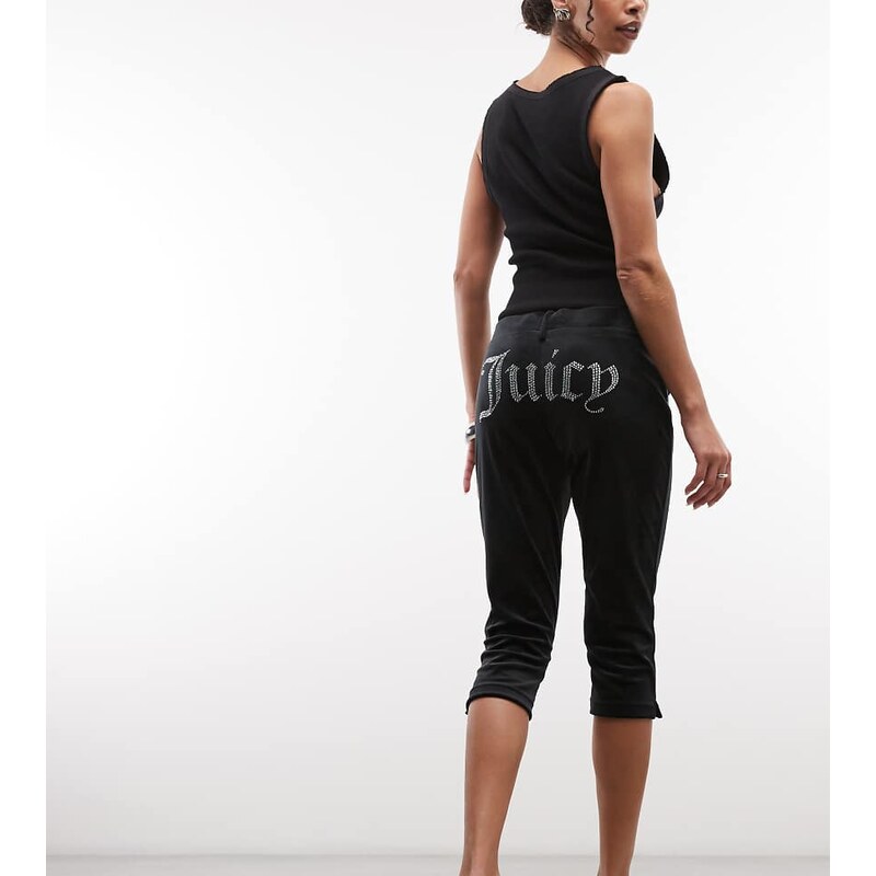Juicy Couture exclusive velour diamante logo capri trousers in black 115546640