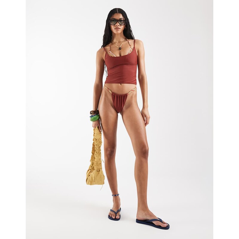 Reclaimed Vintage bikini bottom with ruched sides in stripe-Multi 115546772