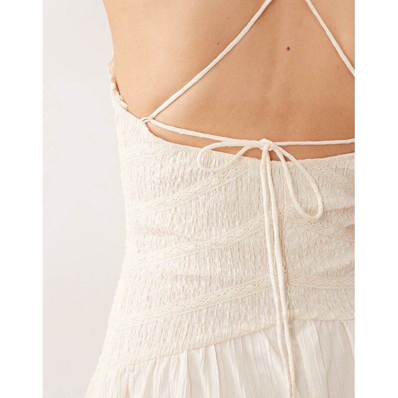 ASOS DESIGN cami shirred jumpsuit with lace trims in buttermilk-Yellow