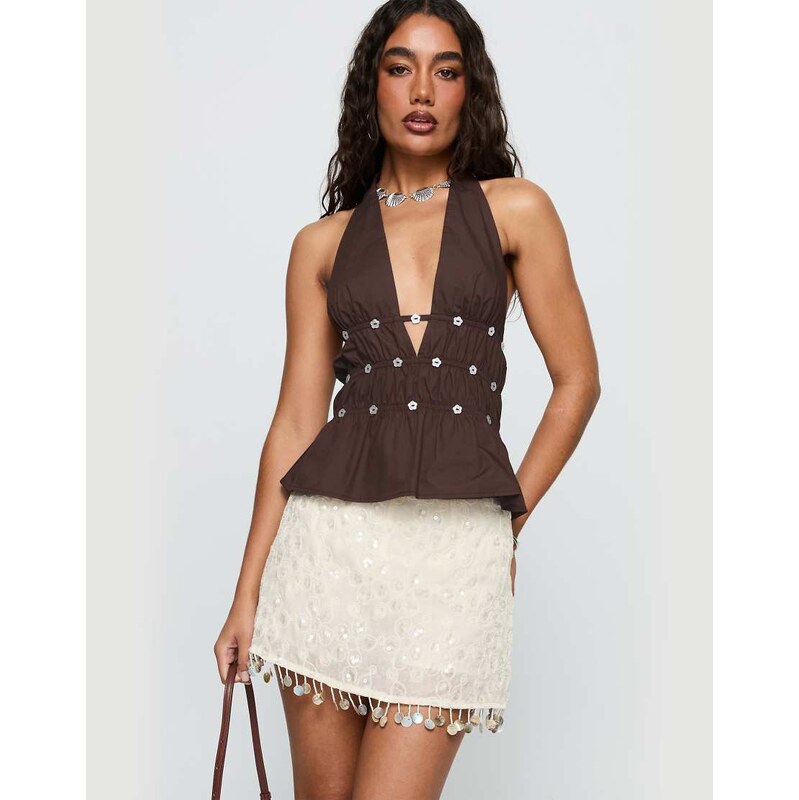 Princess Polly We Made It floral sequin pearl tassel hem mini