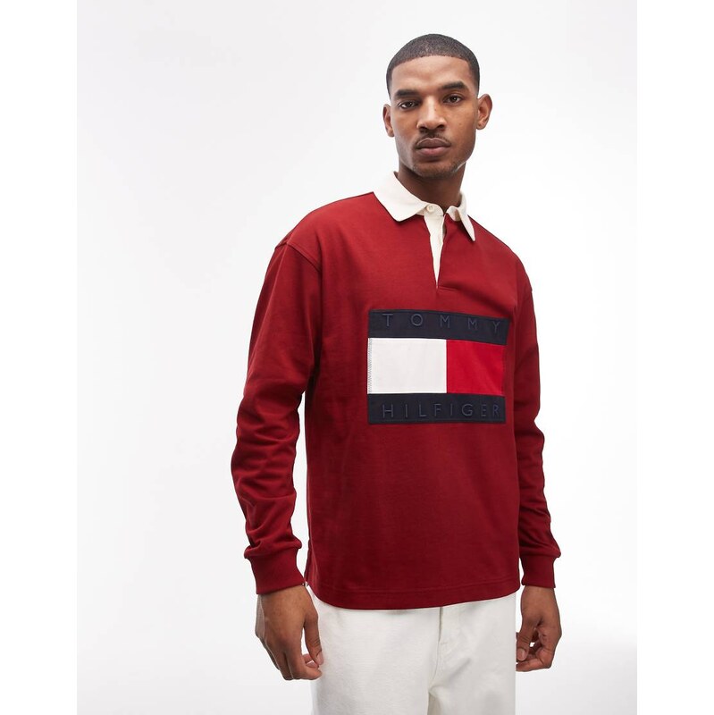 Tommy Hilfiger flag logo rugby shirt in red
