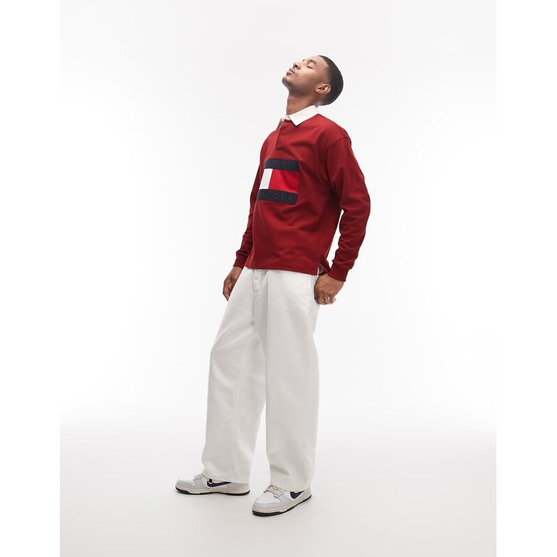 Tommy Hilfiger flag logo rugby shirt in red