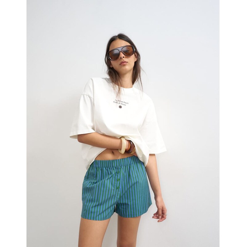 Topshop poplin stripe A line boxer short in blue and green