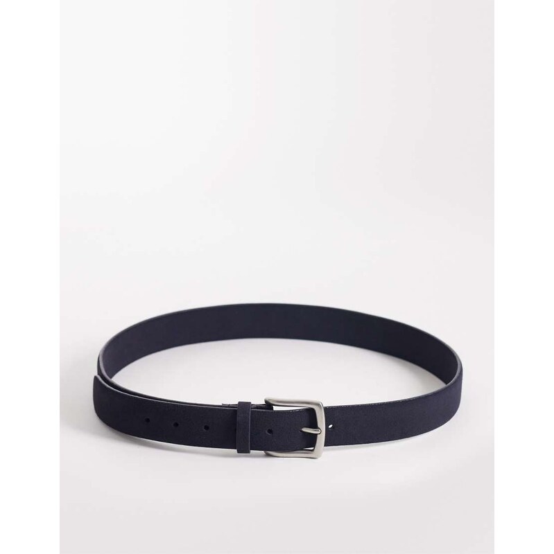 ASOS DESIGN smart suede belt with silver buckle in navy