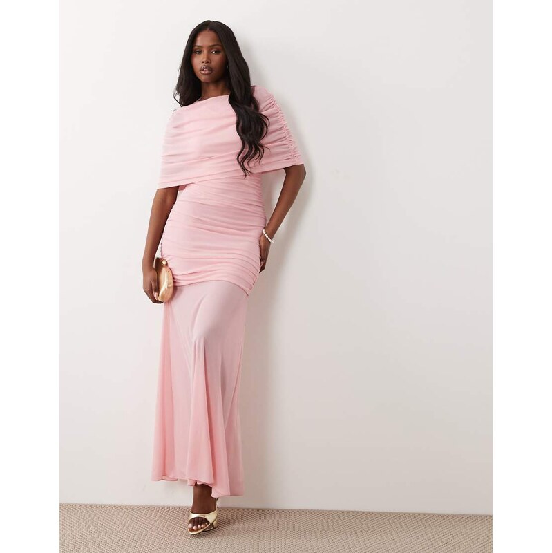 Forever New mesh boat neck cape detail maxi dress in pink