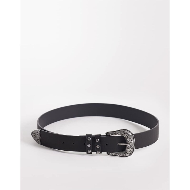 ASOS DESIGN western studded faux leather belt with silver buckle