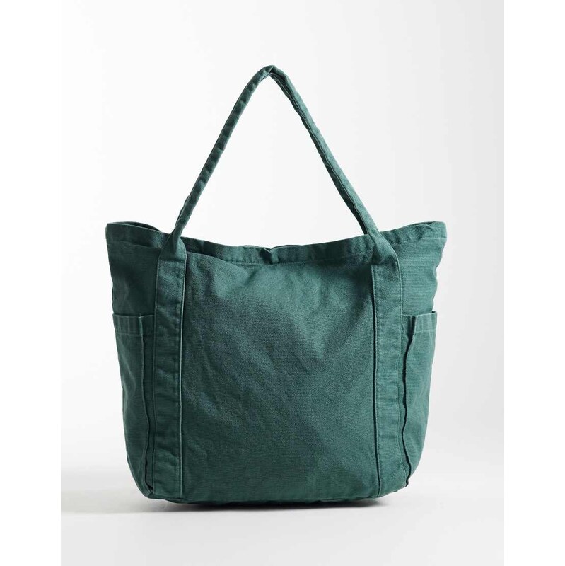 ASOS DESIGN multi pocket canvas tote bag in washed green 115546868