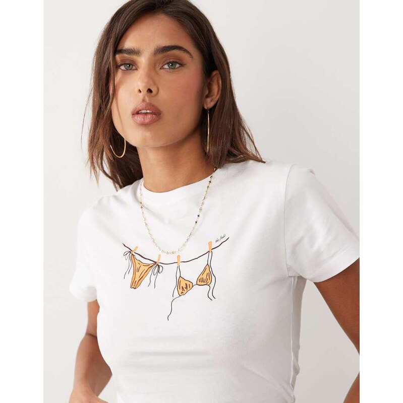 The Frolic exclusive bikini graphic front baby tee in white 115546875
