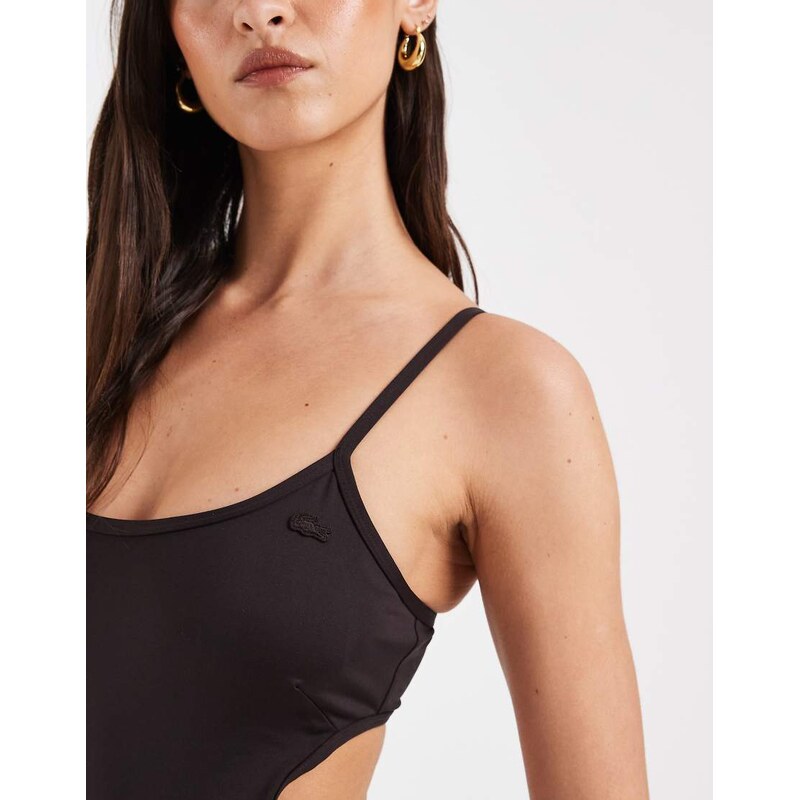Lacoste cut out open back swimsuit in brown