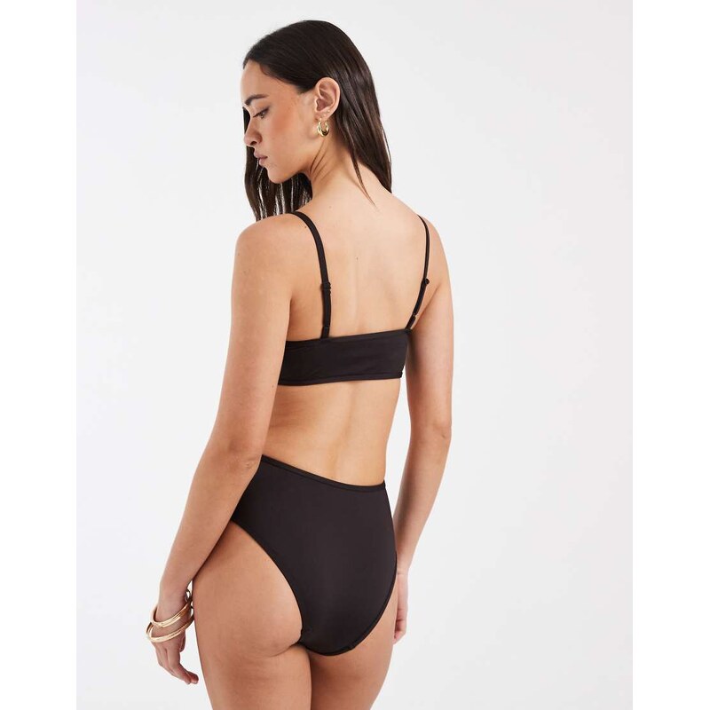 Lacoste cut out open back swimsuit in brown