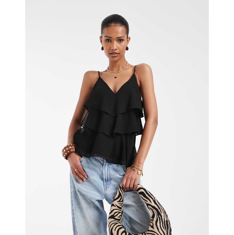 ONLY ruffles cami top in black 115546904