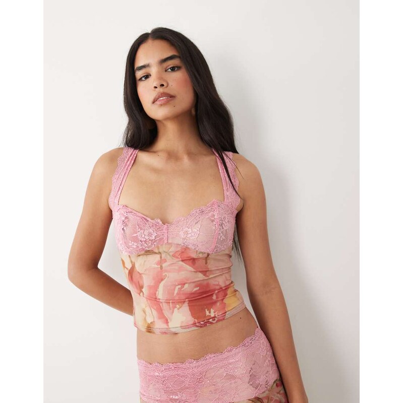 Tiger Mist Dune contrast lace bust detail crop top co-ord in baby pink 115546916