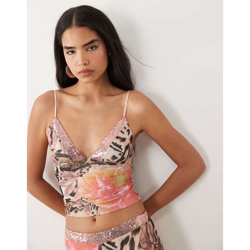 Tiger Mist Fenella sequin trim plunge cami top co-ord in vintage 115546913